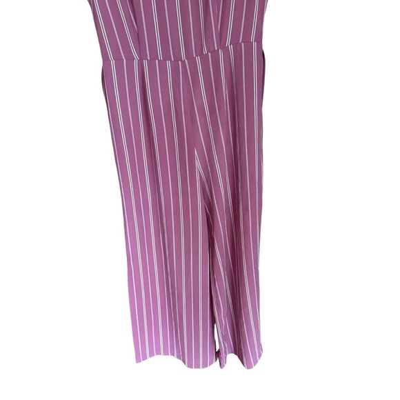 Monteau Women’s Pink White Striped Wide Leg Slit Jumpsuit Size L Short Sleeve - Picture 6 of 13